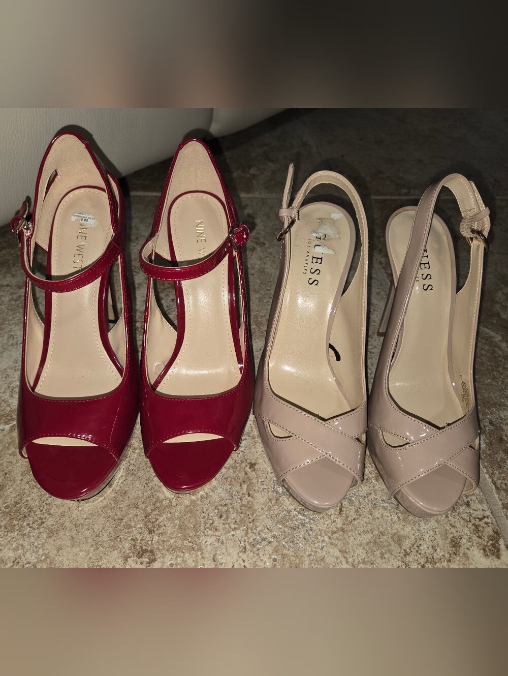 2 Pairs Nude & Red Patent Mary Jane Peep-Toe Heels